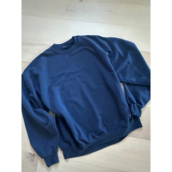 Vintage Mens Navy Blue Sweatshirt 80s Single Stitch Classic Crewneck Streetwear - Picture 6 of 8